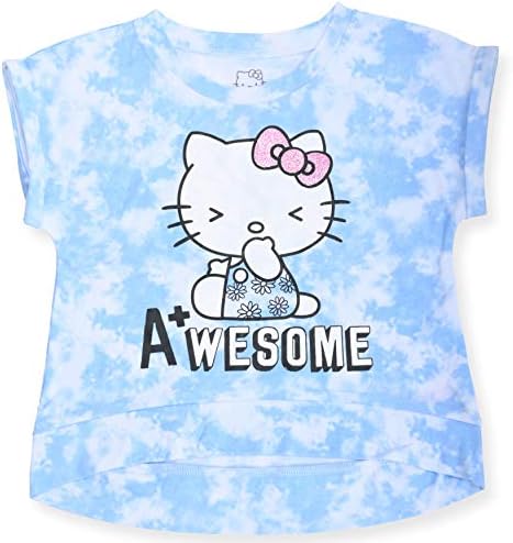 Hello Kitty Girls 2 peças camiseta de moda e um conjunto ativo curto com tampa da tampa da frente