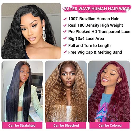 Iyage 26 polegadas Lace Front Wigs Cabelo humano, Water Curly Human Hair Wigs Para Mulheres Negras,