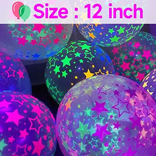 100 PCs Balões coloridos de luz preta, 90 PCs UV Neon Stars Glow Party Balloons Set