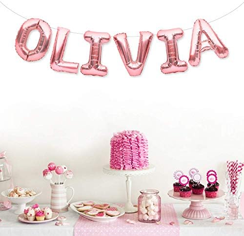 Partyforever Olivia Balão Banner Big 16 polegadas Rose Rose Gold Foil Balloons Nome de cartas para