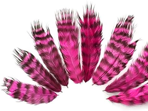 Feather da luz da lua, penas artesanais - 1 dúzia de penas de galo de galo rosa quente e rosa quente