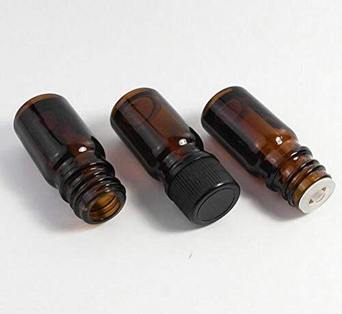 6pcs Garrafas de óleo essencial de vidro âmbar com redutor de orifício e tampa preta de tampa preta
