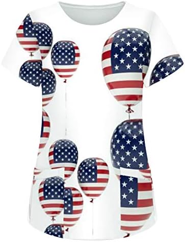 4 de julho camisetas para mulheres bandeira americana de verão de manga curta V camisetas pescoço com