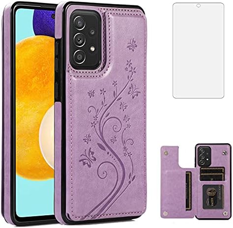 Caixa de telefone para Samsung Galaxy A52 5g/4g com protetor de tela de vidro temperado e suporte para carteira de carteira flip flip couro acessórios de células Glaxay A 52 G5 Gaxaly 52a S52 Casos Mulheres Purple