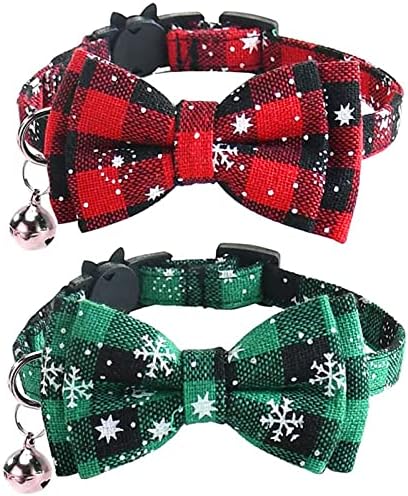 2 Pacote de pacote de gato de Natal Rreakaway com gravata borboleta fofa e bell natalflakes