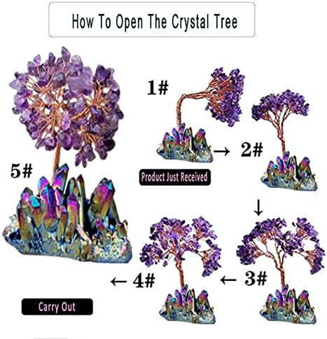 Mtomdy Natural Amethyst Crystal Money Tree Crystal Stone, árvore artesanal de vida Cristais de cura de chip