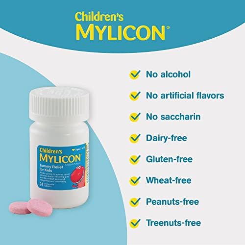 Mylicon Children's Tummy Relief for Kids, 24 comprimidos mastigáveis ​​com sabor de cereja