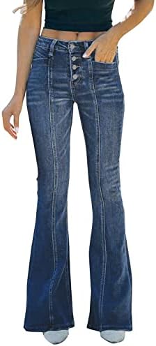 Calça jeans para mulheres jeans de fundo de sino de sino para mulheres altas cintura flare perna larga