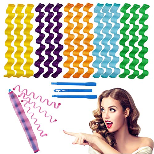 Blizzow 30pcs Colvores de cabelo Kit de estilo Spiral Curls, DIY Sem moldes de cabelo de onda
