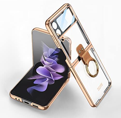 Para Samsung Galaxy Z Flip 4 Case com anel Luxo de luxo PC Tampa de cristal PC Tampa anti-arranhão Lente de
