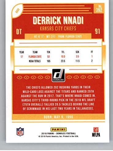2018 Donruss Football 392 Derrick Nnadi RC Cartão novato Kansas City Chiefs Official NFL Trading Card