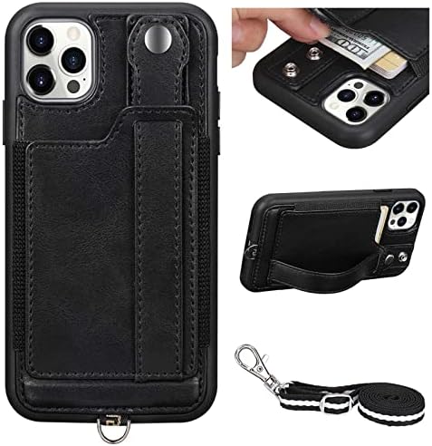Toovren iPhone 12 Pro Max Case com porta -cartão, capa de carteira do iPhone 12 Pro Max, capa de cordão telefônico