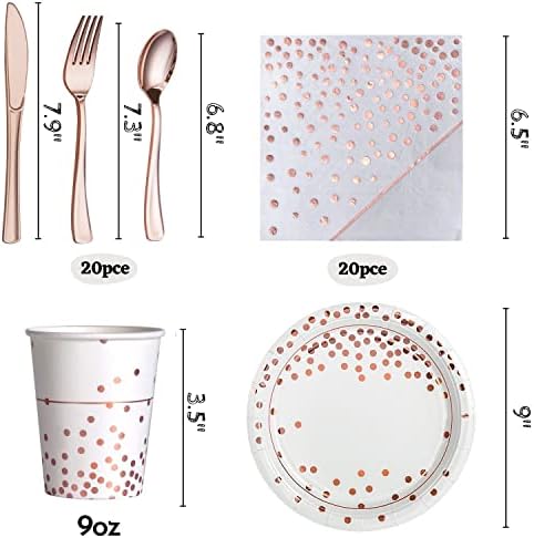 Rose Gold Party Supplies talheres com pratos de papel branco guardanapos de guardanapos - DOT