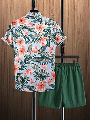 OSHHO Duas peças para homens camisa de impressão tropical e shorts de cintura