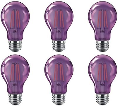 Philips LED 538256 A19 Purple Party Bulbs: Filamento Glass, 4, E26 Base de parafuso médio, luz, 6-pacote