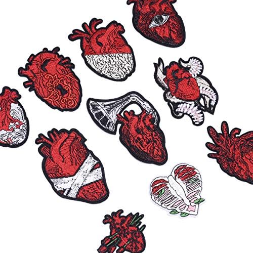 10 peças Organ Coração de manchas bordadas costurar/ferro em remendos Apliques Apliques Badges adesivos para jeans de jeans DIY Caps de sapatos
