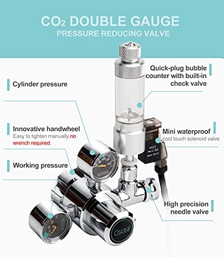 CLSCEA Aquarium CO2 Regulador Dual Gauge & CO2 Difusor e Drop Checker, sem solução