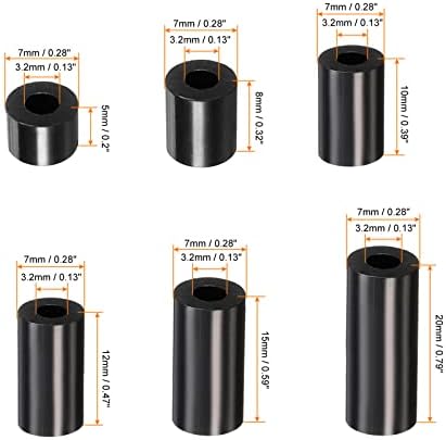 Patikil Round Spacer Washer Conjunto, 120 pacote de nylon 5,8,10,12,15,20 mm de comprimento para m3 parafusos