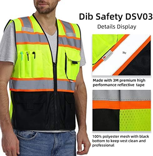Colete de segurança DIB Reflexivo com bolsos e zíper, alta visibilidade da malha Ansi Classe 2,