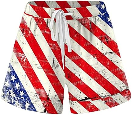 Ruiruilico casual shorts de pernas largas para mulheres Summer Patriótico USA Bandeira elástica da cintura