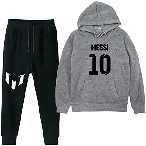 Moletom casual de Koniee Boys Casual Conjunto de capuz Messi Musas de pulôver de manga comprida e calças