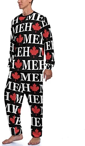 Home Canadá folha de bordo de 2 peças de pijamas Conjunto de manga comprida Round Neck Loungewear PJS