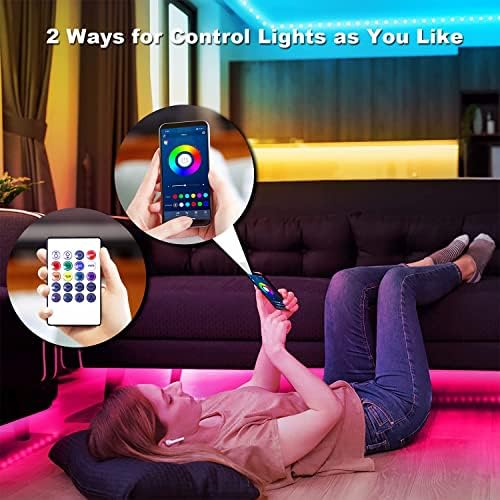 Daybetter Smart LED Trip Lights 100ft e Music Sync 5050 RGB Alteração de cor Tiras de luz LED 2 rolos de 50 pés