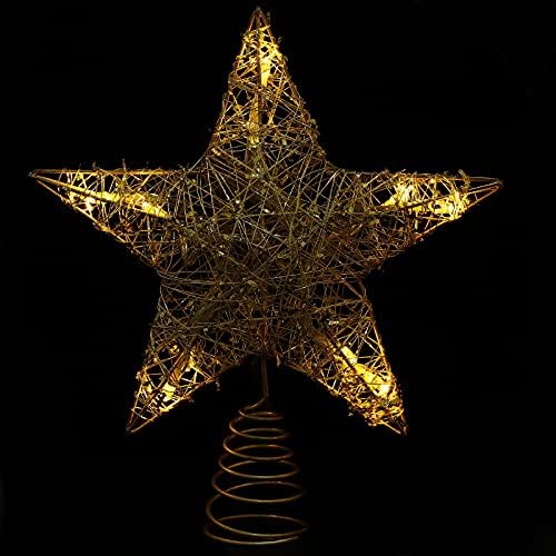 6 PCS Treça de Natal Trepa de Christmas Topper Luminous Star Shape Treetop Decor para Decoração