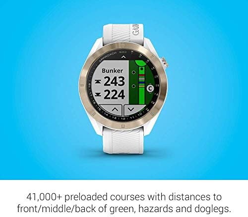 Garmin Approach S40, Smartwatch elegante de golfe GPS, leve com tela sensível ao toque, ouro branco/claro