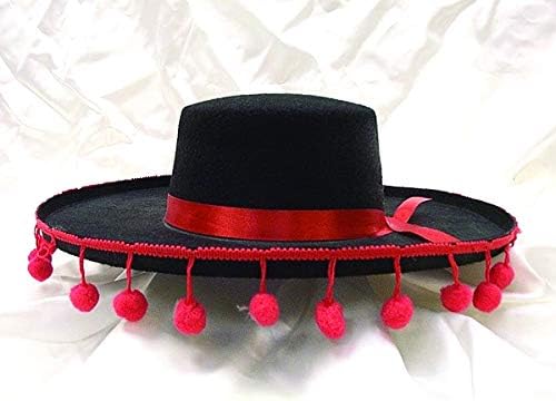 PMU Black Felt Spanish Hat W/ Pom Poms Red Pkg/ 1