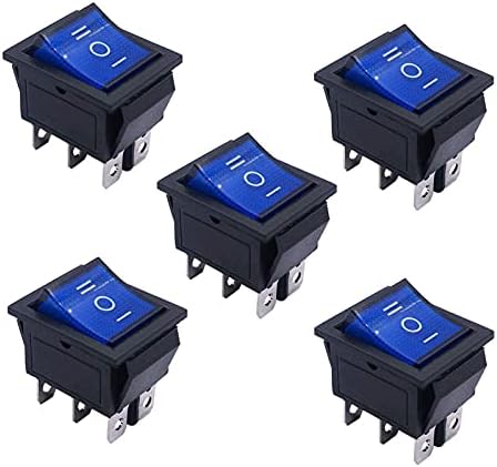 TIOYW 5PCS AC 250V/16A, 125V/20A Blue Light iluminada ON/OFF/ON DPDT 6 PIN 3 POSITIONAR ROGHER ROGHER CHANCHERES