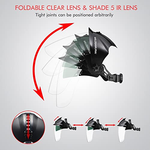 Weldsamurai Face Shield para moagem, máscara de segurança multiuso tom 5 UV/IR-Anti-Fogo e Lente Clear revestida