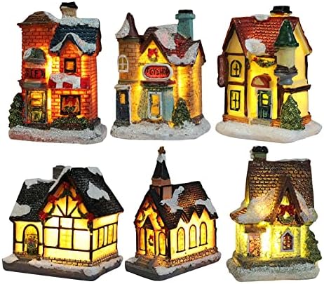 Colaxi 6 peças Decoração de Natal Liderado em miniatura, cena de Natal Conjunto de edifícios de