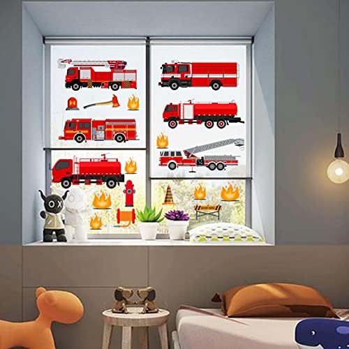 Wallpark Red Fire Motor Fire Truck Series Decalques de parede Deer Urso de raposa adesivos de parede, crianças
