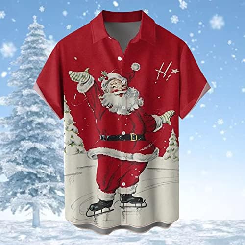 XXBR Christmas Camisetas de manga curta para homens, Natal Santa Papai Noel Button Button Down Down Tops