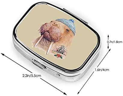 Caixa de pílula de Walrus Square Tattooed com Mirror Travel Friendly Compact Compact Compact Compact