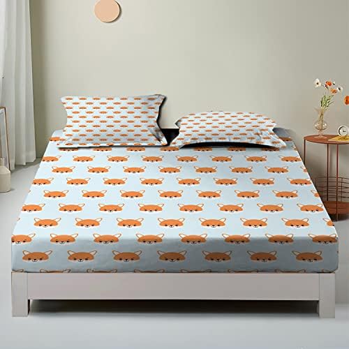 FOX Tema Folha de cama de cama cheia, padrão de animal de bebê berçário, conjunto de decoração de cama