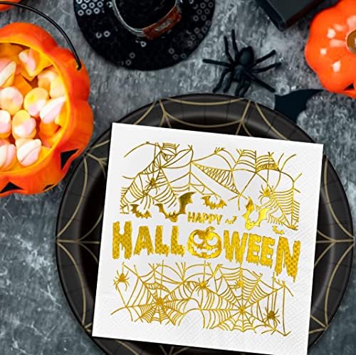 Guardanapos de Halloween Cocktail Paper Disponível Folha de Ouro 50 peças Pacote de 2 Ply 5 x5 polegadas