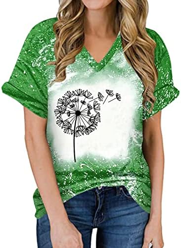 Tops feminino Moda tie-dye camiseta impressa 2023 Casual Bloups solto Summer V Pesh Neck T-shirt Pullover
