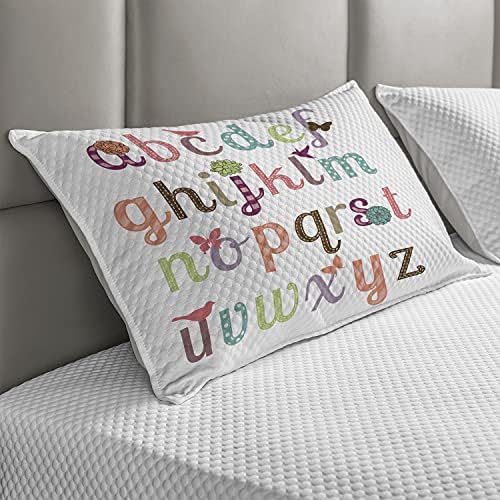 LETRAS DE AMBESONNE Pillowcover acolchoado, tipografia feminina feminina Conjunto de letras coloridas com flores