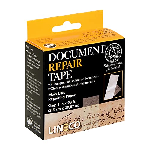 Lineco, Auto -adesivo de arquivo de 1 polegada 1 polegada Fita de reparo de documentos transparentes com