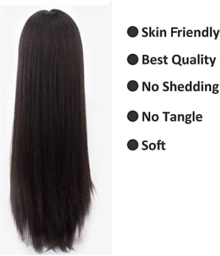 Peruca de substituição de cabelo, base de seda de renda cheia cabelos humanos para mulheres, preto longa