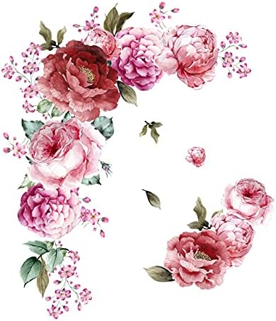 Adesivos de parede de flor de peony decalques de parede de flores rosa 3d, descasca e stick decoração