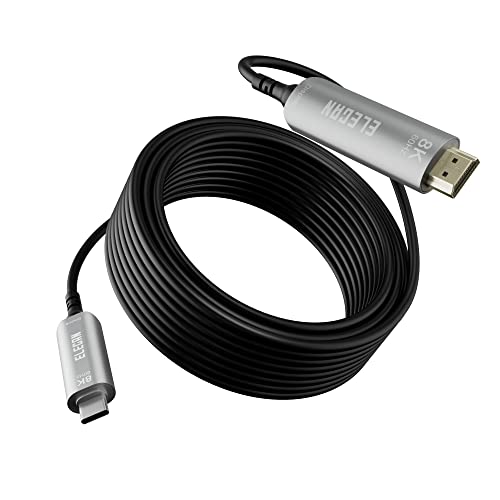 Elecan 8k fibra óptica usb c a cabo hdmi 50 pés, 8k@60Hz 4k@120Hz, hdr, USB ativo USB 3.1 Tipo-C