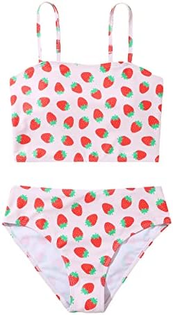 Milumia Girl's 2 peças Strawberry Print Biquíni Conjunto de verão Spaghetti Strap Swimswear Swimsuit