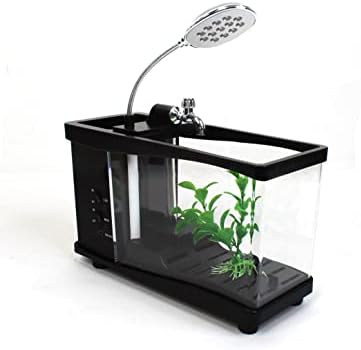 QtqGoitem USB Desktop Mini Aquarium Fish Tank W LCD Relógio LED Black Black