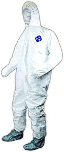 Magid Econowear Tyvek CoverAll com capuz e botas, descartável, manguito elástico, branco, 4x-grande