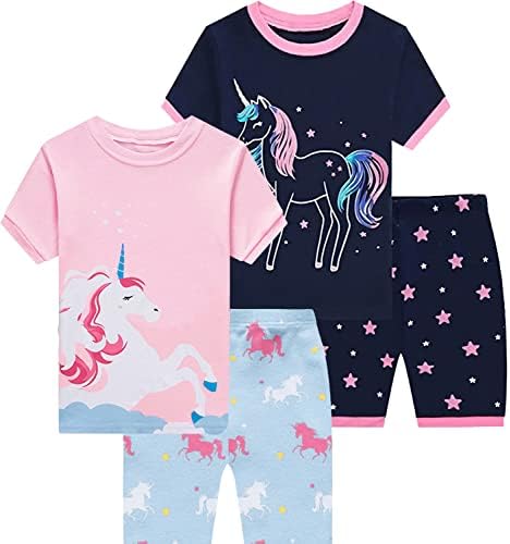 Pijama de mão pequena para meninas dinossauros sets curtos infantis algodão unicórnio de dormir de roupas
