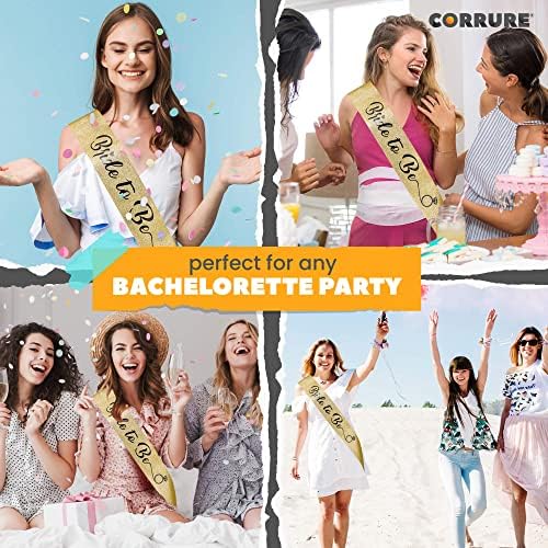 Correre 'Bride To Be' Sash for Bachelorette Party - Bridal Shower Gold Glitter Sash com letras de papel alumínio