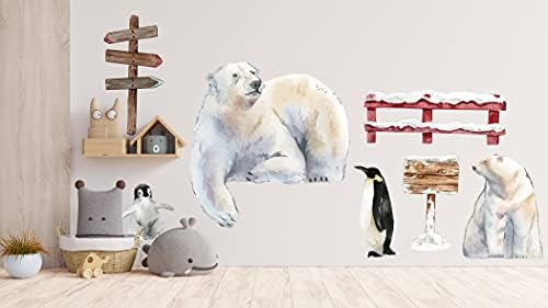 Decalque de parede de ambiente frio, decalque de parede de decoração de berçário de urso polar,